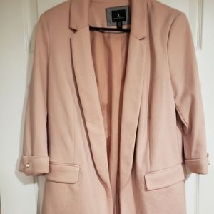 Pink boyfriend style open front blazer